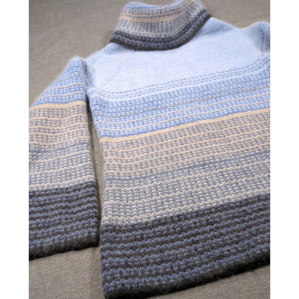 Alexandra Bartlett Angora Lambswool‎ Turtleneck Blue Peach Cream Size L Pullover